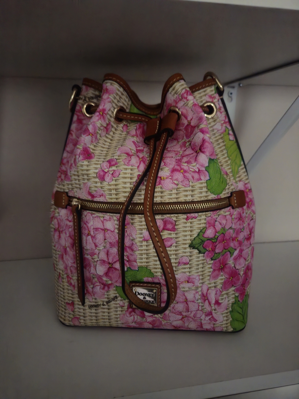 Dooney & Bourke Pink Hydrangea Basket Drawstring Bucket Bag New